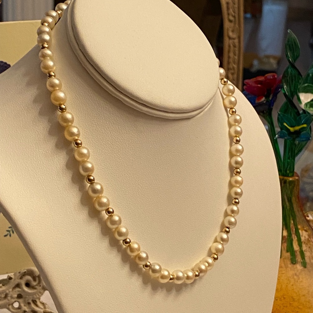 Vintage Freshwater Pearl 12K Gold Filled Beads & Clasp Strand Necklace